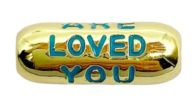 Бусина золотистая, You are loved, бирюзовая эмаль, 17х6 мм, 20.26