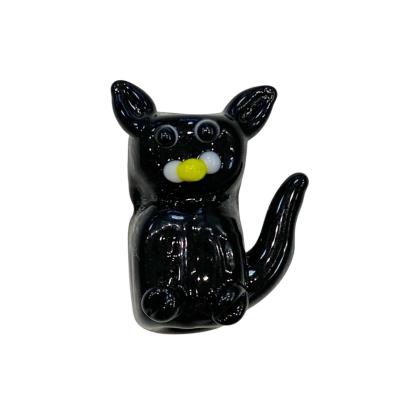 Бусина Кошка черный, Лэмпворк, 20x18 мм