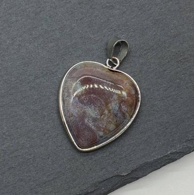 Подвеска Сердце, агат, серебристое, 25х30 мм
