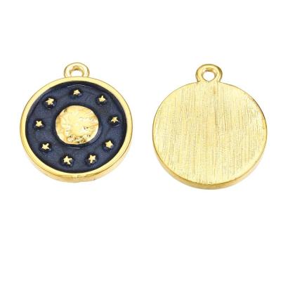 Подвеска Монета, темно-синяя, матовая позолота, 23.5x20 мм, 20.76