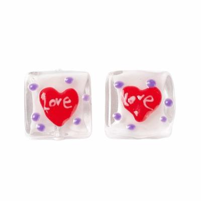 Бусина квадратная белая, Сердце Love Лэмпворк, 16х15 мм, 20.23