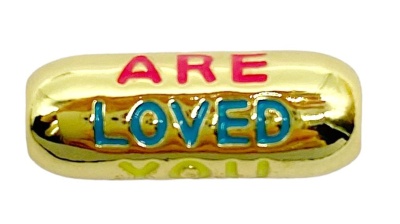 Бусина золотистая, You are loved, цветная  эмаль, 17х6 мм, 20.26