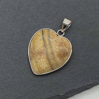 Подвеска Сердце, яшма, серебристое, 25х30 мм