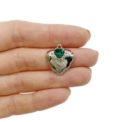 Подвеска Сердце, зеленое, серебристое, 22х20 мм, 27.49