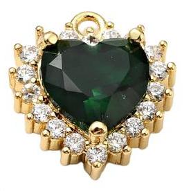 Подвеска Сердце кристалл, изумруд, золотистая, 15х13 мм, 14.в1