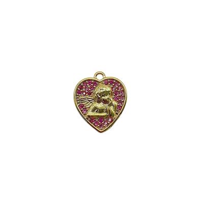 Подвеска Сердце Ангел, розовый, золотистая, 11х11 мм, 1.21