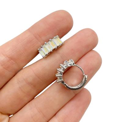 Серьги Конго дорожка фианитов, АВ, 14 мм, серебристый 17.46