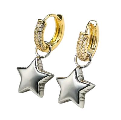 Серьги Конго с подвесками Звезды, 16х4 мм, биколор, 15.65