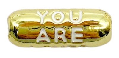 Бусина золотистая, You are loved, белая эмаль, 17х6 мм, 20.26