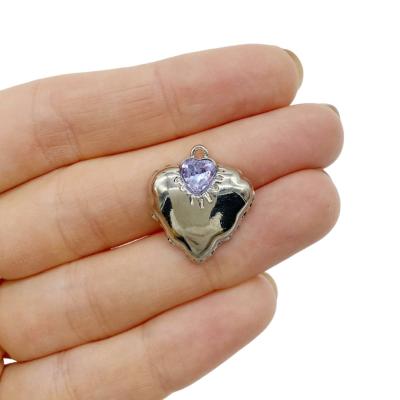 Подвеска Сердце, лаванда, серебристое, 22х20 мм, 27.47