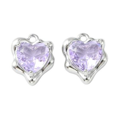 Подвеска Сердце, серебристое, лавандовое, 16.5x6.5 мм, М.0