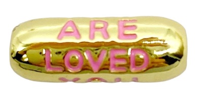 Бусина золотистая, You are loved, розовая эмаль, 17х6 мм, 20.26