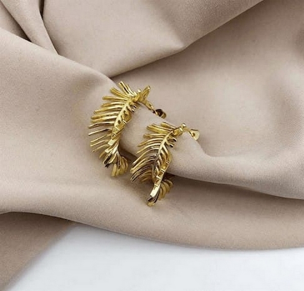 Серьги Перья, золотистые, 24х13х19 мм