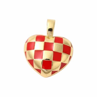 Подвеска Сердце, красные шашки, золотистая, 20x17 мм, 1.39
