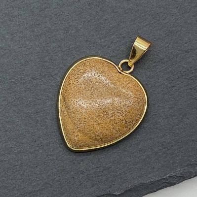 Подвеска Сердце, яшма, золотистое, 25х30 мм
