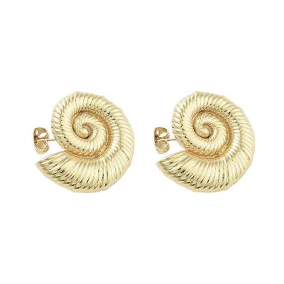 Пусеты ракушка Аммонит, 24x25.5 мм, золотистые