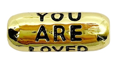 Бусина золотистая, You are loved, черная эмаль, 17х6 мм, 20.26