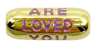 Бусина золотистая, You are loved, лавандовая эмаль, 17х6 мм, 20.26