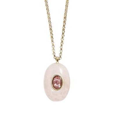 Подвеска Овал из камня на цепочке, розовый, золотистый, 21х10 мм, ГЦ.3