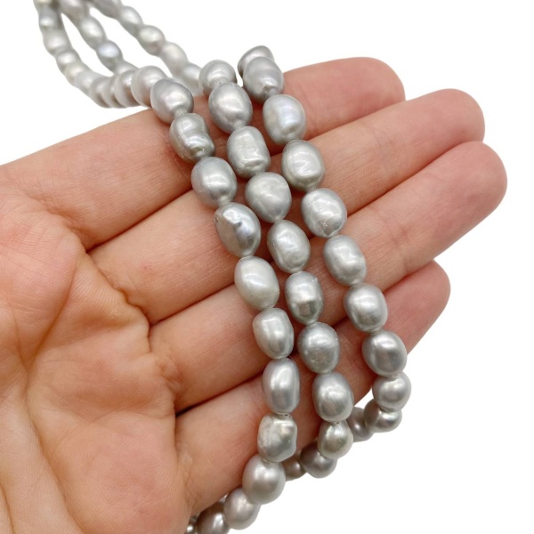 Жемчуг барочный серый, 7-8 мм, нить 35 см А2.32