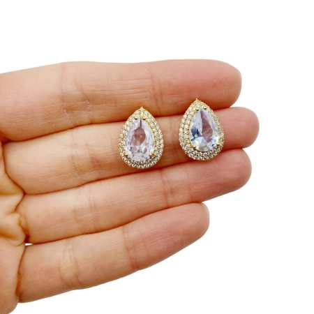 Серьги Капли с фианитами, 18х13 мм