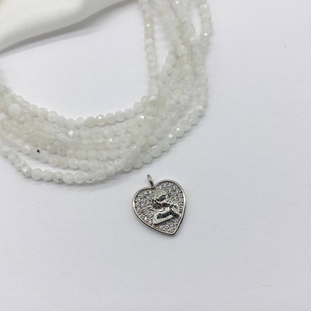 Подвеска Сердце Ангел, серебристая, 15 мм