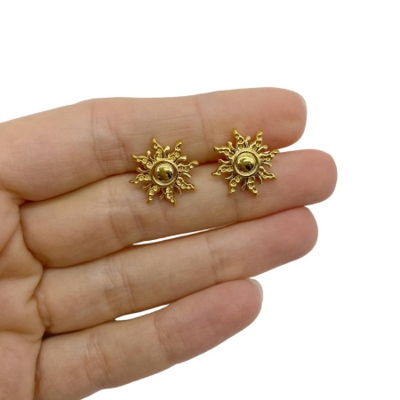 Серьги пусеты Солнце, золотистые, сталь, 17 мм, 15.35