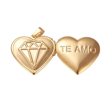 Подвеска Медальон Сердце Te Amo, сталь, золотистый 29 мм, 0.ПС