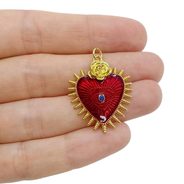 Подвеска Сердце Мексики, красный, эмаль, 30x25 мм, 1.52