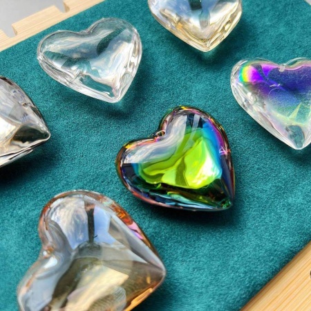 Подвеска Сердце стеклянное Прозрачное,  42х43 мм, СС.06