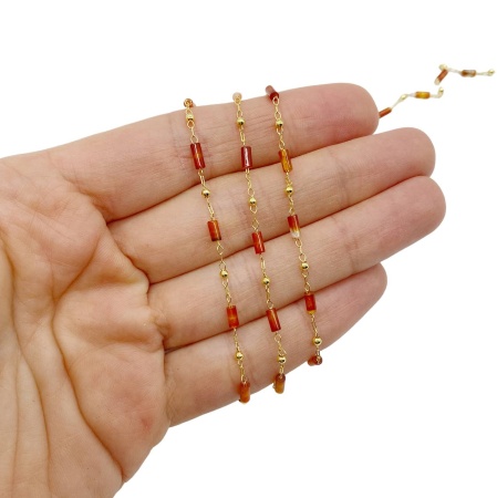 Цепочка красный агат, золотистая, 50 см, Ц 42