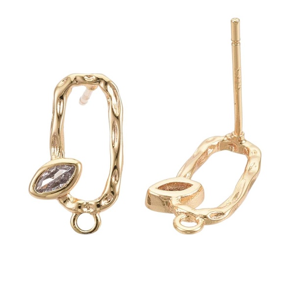 Швензы пусеты с фианитом, золотистые, 14х8 мм