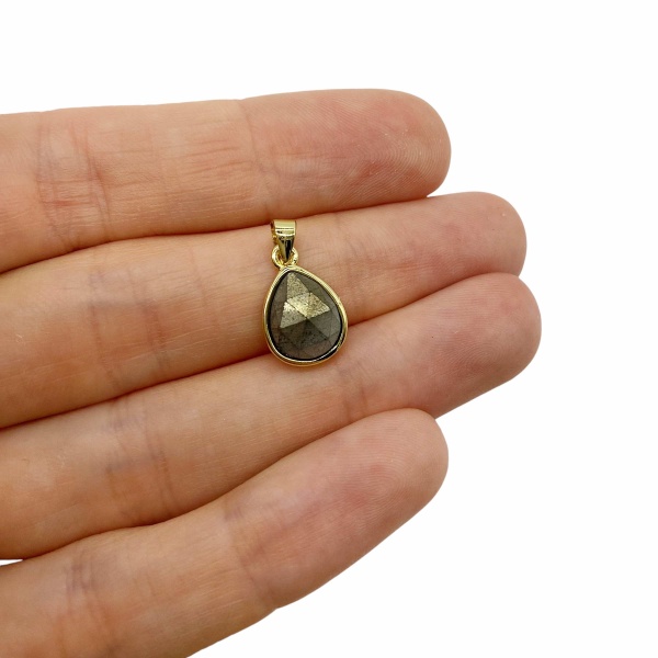 Подвеска Капля с пиритом, 14x9 мм, 27.12