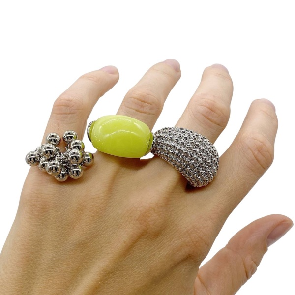 Кольцо фактурное шарики, серебристое, СТ.32