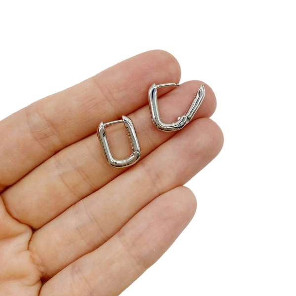 Серьги Бублики конго, прямоугольные, серебристые, 16х12 мм, 13.17